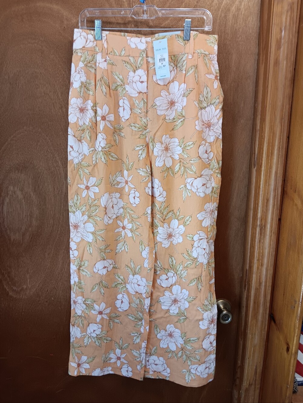 Blue Sol Womans Floral Peach Pull-On Pants
